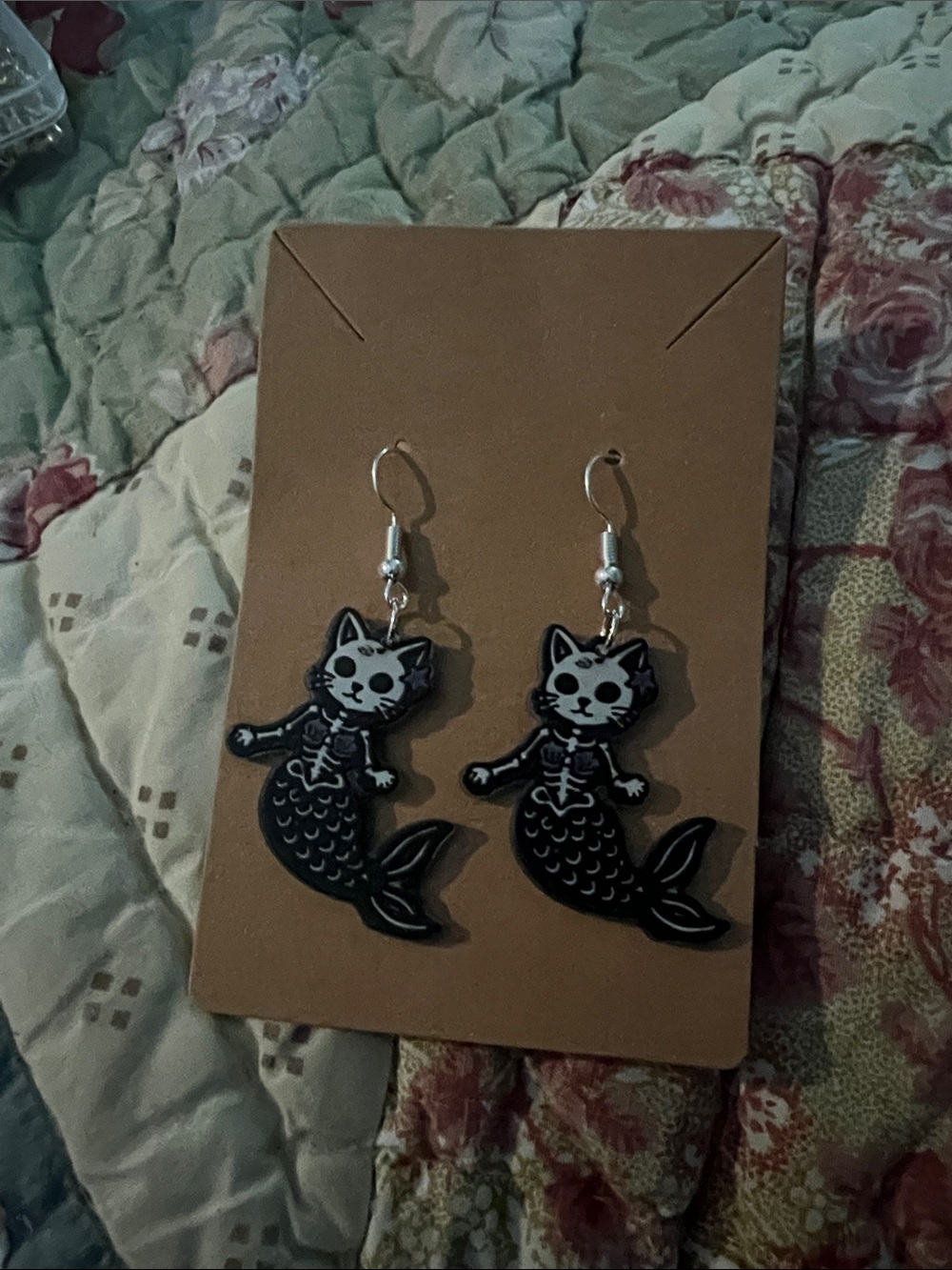 Black Cat Mermaid Earrings - Cute Pet Fish Jewelry